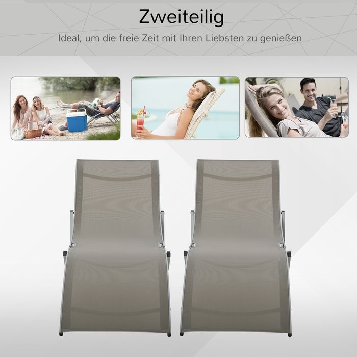 Actual product image Swisshandel24 Set of 2 sun loungers Garden loungers Fabric lounger Relax lounger ergonomic Aluminium Texteline (165 cm)