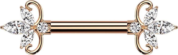 Produktbild Star Piercing Barbell rosegold doppel Herz Kristalle silber (Messing, Chirurgenstahl 316L)