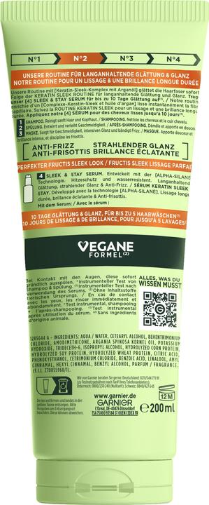 Nährwerte und Zutaten Garnier Keratin Sleek (200 ml)