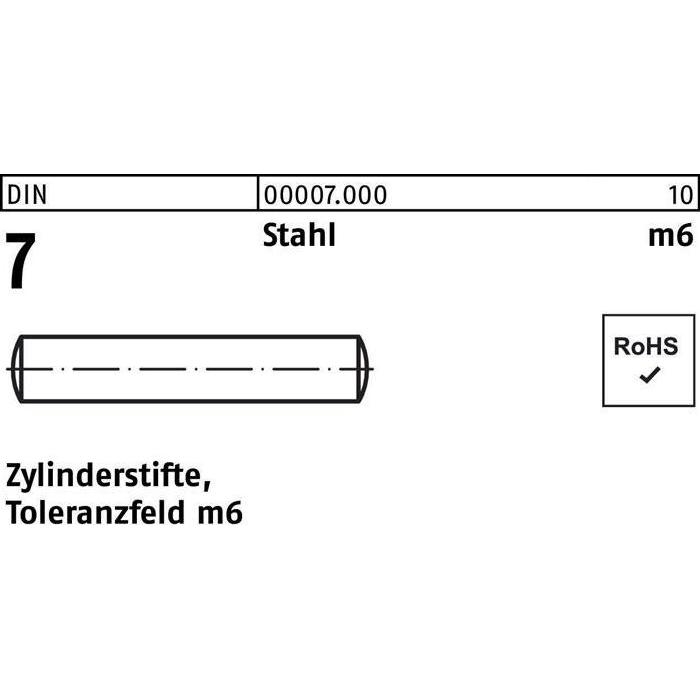 Reyher, Zubehör Befestigungstechnik, Zylinderstift DIN 7 20 m6 x 55 Stahl DIN 7