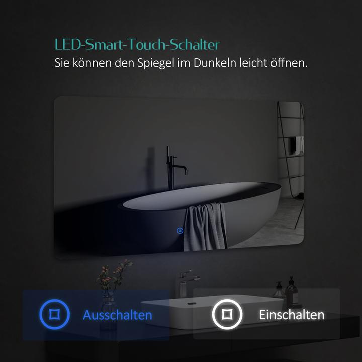 Actual product image Emke Bathroom Mirror With Lighting Φ80cm, Cool-White6500K, Dimmable,Touch Switch (100 x 60 cm)