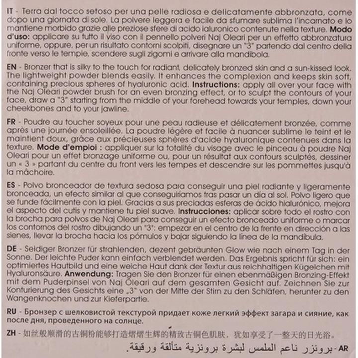 Valeurs nutritives et ingrédients Naj Oleari Fancy Sun Bronzer (01 Ambre doré, 9.50 g)