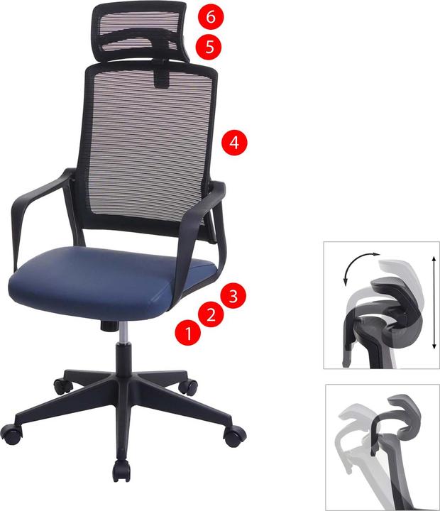 Produktbild Swisshandel24 Bürostuhl, Drehstuhl Schreibtischstuhl, ergonomisch Kopfstütze, Kunstleder blau-grau