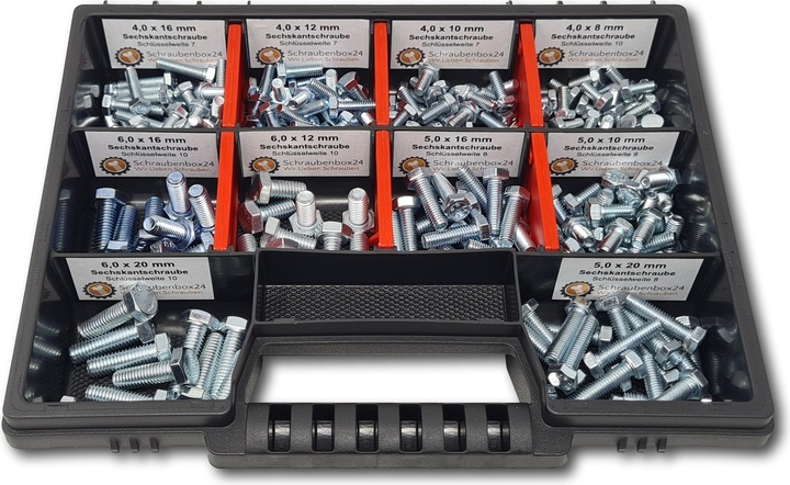 Produktbild Schraubenbox24 Sechskantschrauben Sortiment M4-M5-M6 // 8mm-20mm 215 tlg. Schraubenbox (215 Schrauben pro Stück)