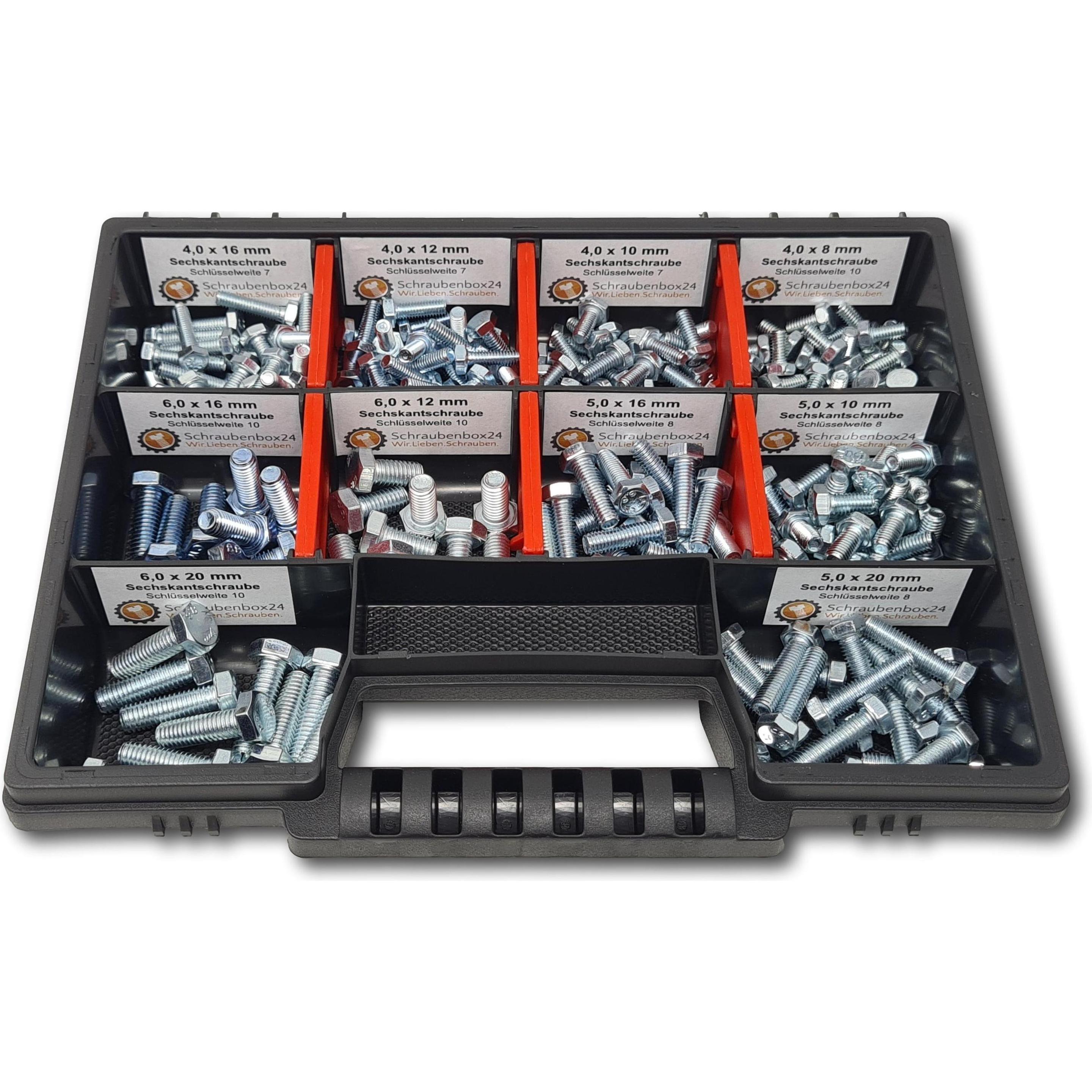 Schraubenbox24, Schrauben, Sechskantschrauben Sortiment M4-M5-M6 // 8mm-20mm 215 tlg. Schraubenbox (215 Schrauben pro St...