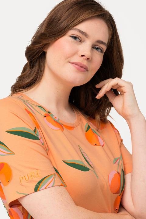 Image du produit Ulla Popken Robe maxi à imprimé pêche en coton bio, à col rond et manches courtes (42, 44)
