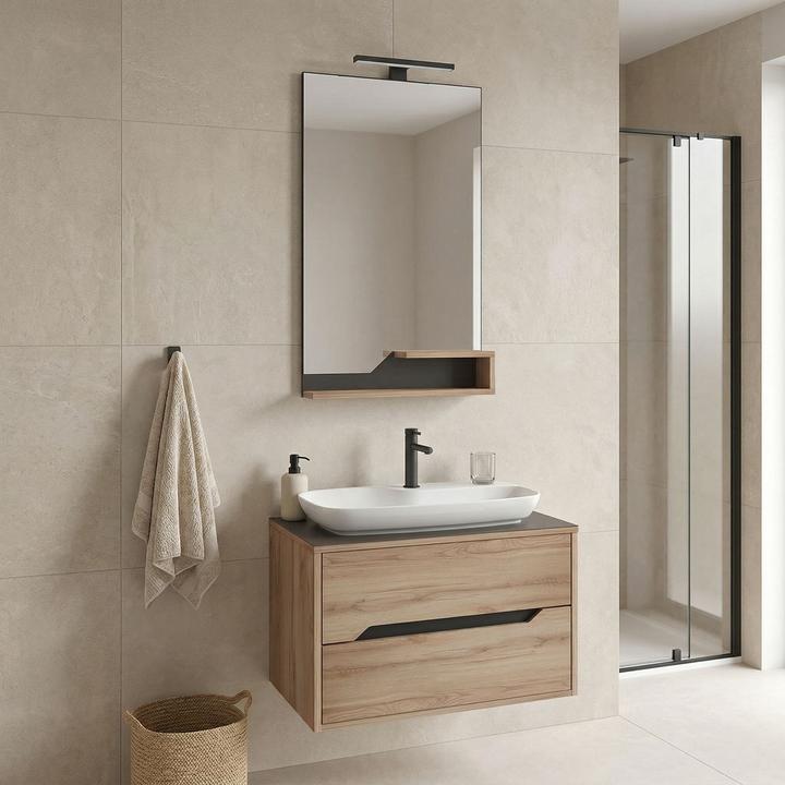 Actual product image Homitis Galia 80 v2 Bathroom Cabinet With Sink & Mirror Set (2 Pieces)