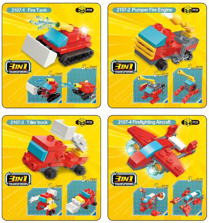 Actual product image Qman 10 mini sets each 3-in-1 fire brigade and SWAT team