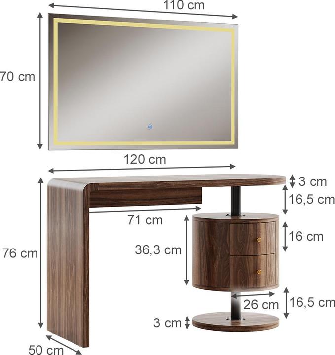 Actual product image Vicco Lara with lighting (120 x 50 x 76 cm)