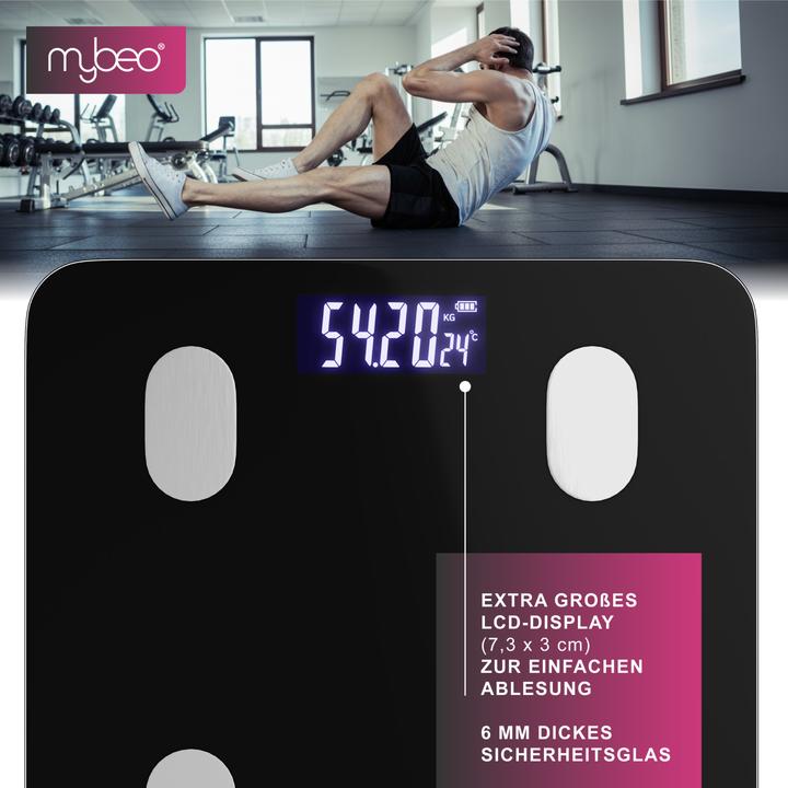 Image du produit Mybeo Körperwaage smart, Bluetooth, Farbdisplay, Trend-Diagramm, Appsteuerung OKOK, schwarz, max. 180kg (180 kg)