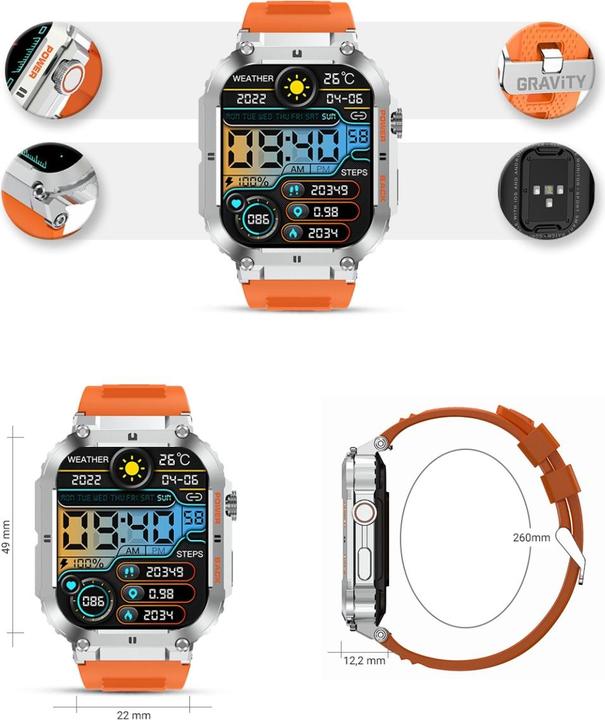 Produktbild Gravity SMARTWATCH MĘSKI GT6-4 - WYKONYWANIE POŁĄCZEŃ, MONITOR SNU (sg020d)