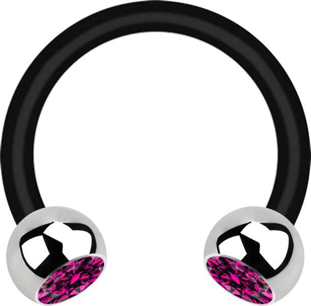 Actual product image Star Piercing Micro Circular Barbell black with two balls silver crystal fuchsia (Surgical steel 316L, Bioflex, without brass)