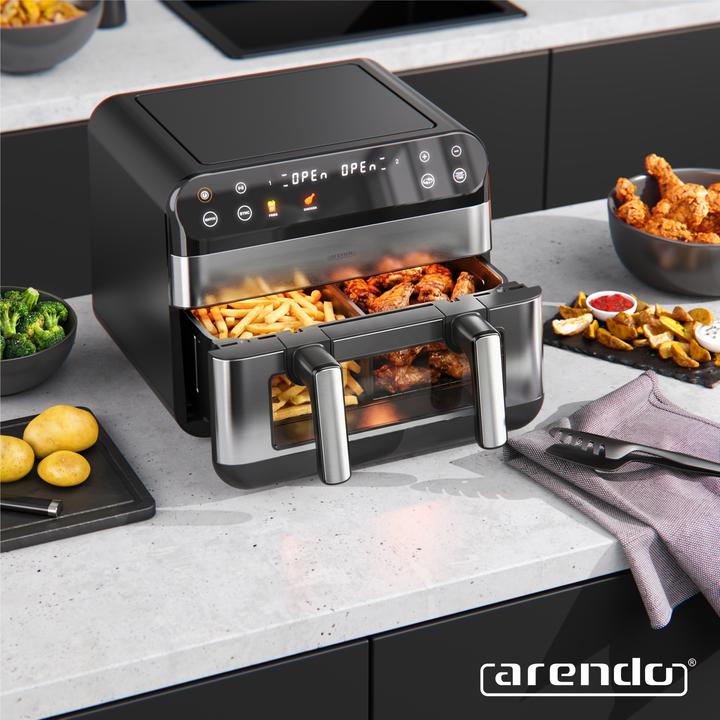 Produktbild Arendo Heissluftfritteuse XXL mit Sichtfenster, 2400 W, Vorheizen & Wenden, inkl Zubehör, Grill/Dörren