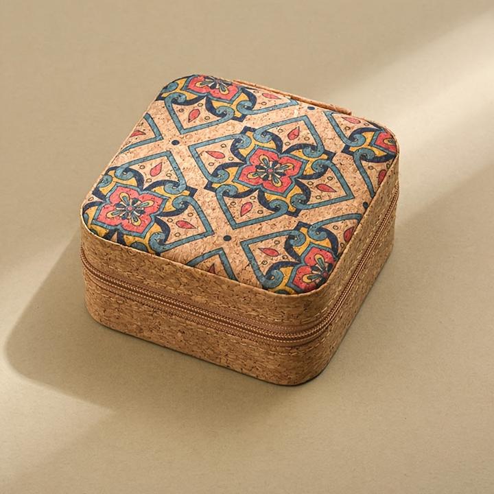 Only-Bags.Store Vintage-inspirierte Schmuckschatulle mit Holzmaserung - kompakter, quadratischer Organizer mit