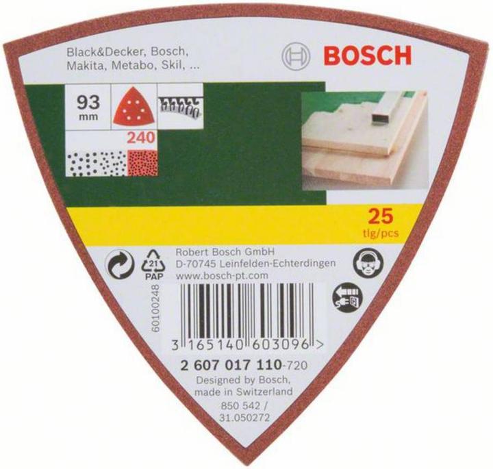 Produktbild Bosch Zubehör Schleifblatt-Set für Deltaschleifer, 93 mm, 240, 6 Löcher, 25er-Pack (240)