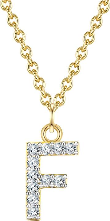 Glanzstücke München Damen Buchstabe F Sterling Silber Zirkonia Gelbgold 45,0 cm Basiskette + 5,0 cm Verlängerung - 32120 (14 Karat vergoldet, 925 Sterling Silber)