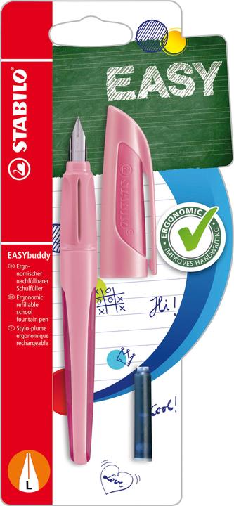 STABILO School fountain pen with left-handed nib L - EASYbuddy Pastel in Rosy Rouge - writing (Rosy blush, 1 x)