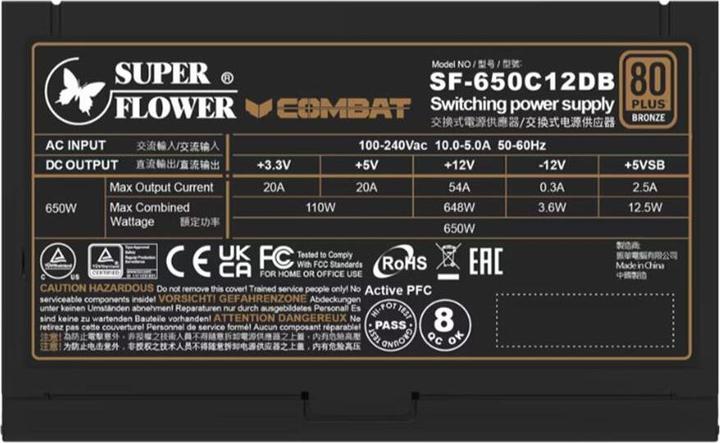 Produktbild Super Flower Combat DB Netzteil, 80 PLUS Bronze, ATX 2.52 - 650 Watt (650 W)
