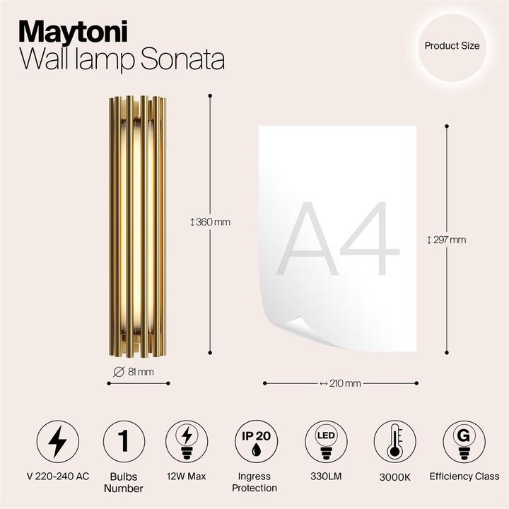 Produktbild Maytoni Sonata LED Wandleuchte, Wandlampe 12W Messing Warmweiss (330 lm)