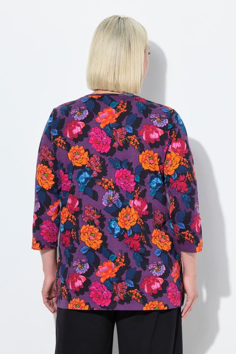 Actual product image Ulla Popken Vibrant Floral Empire Knit 3/4 Sleeve Tee (50, 52)