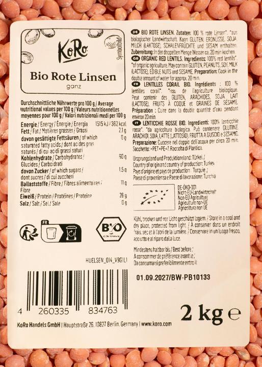 Produktbild KoRo Bio rote Linsen (2000 g)