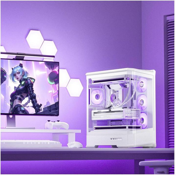 Produktbild Jonsbo D400 PC-Gehäuse, Midi Tower, ATX, Tempered Glass - weiss (ATX, mATX, Mini-ITX)