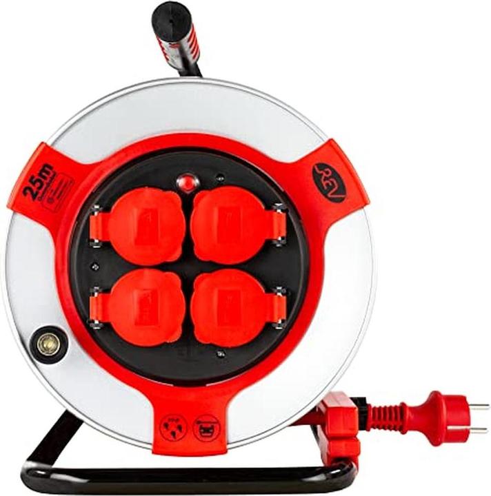 Image du produit REV Cable reel EX 25 m H07RN IP44 3000W with sanding contact outdoor 4 earthed sockets red (25 m)