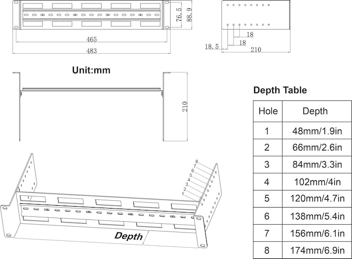 Produktbild Intellinet Tiefenverstellbarer 19"DIN-Hutschienenträger 2HE