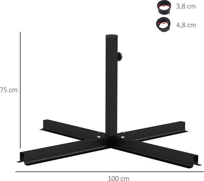 Immagine prodotto Swisshandel24 Supporto a croce 4 kg Ø38 a 48 mm, per ombrellone a sbalzo, metallo, nero 100 x 100 x 75 cm