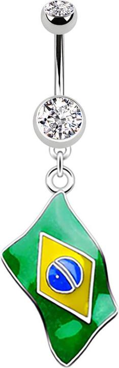 Image du produit Star Piercing Banane silber mit Anhänger Flagge Brasilien (sans laiton, Acier chirurgical 316L)