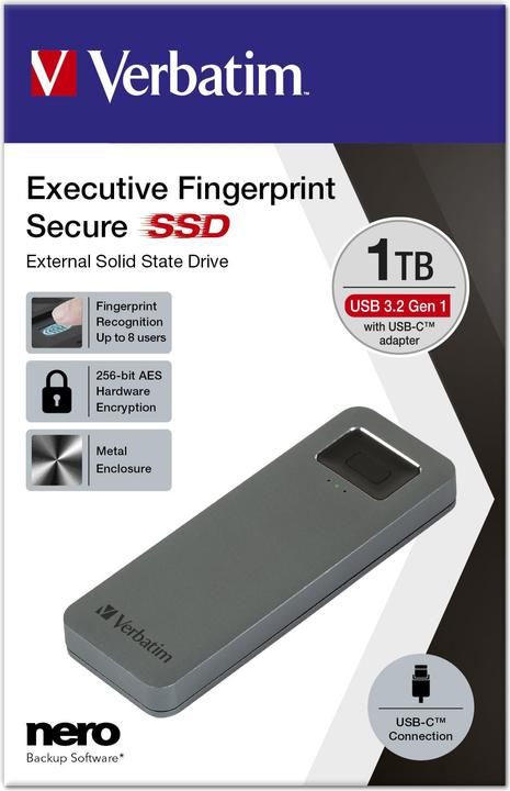 Verbatim Fingerprint Secure SSD USB 3.2 Gen 1 USB-C 1TB (1000 GB)