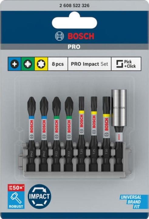 Produktbild Bosch Professional Zubehör Schrauberbit Impact Control Power Bit Pack, 8-tlg. T20, T25, T30, 2x PH2, 2x PZ2 (Innensechsrund TX)