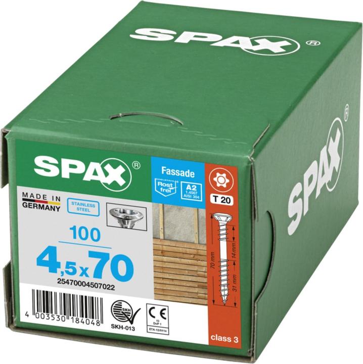 Produktbild Spax Fassadenschraube A2 Linsensenkkopf 8mm Fraesrippen T-Star Plus T20 Fixiergewinde 4cut (100 Schrauben pro Stück)