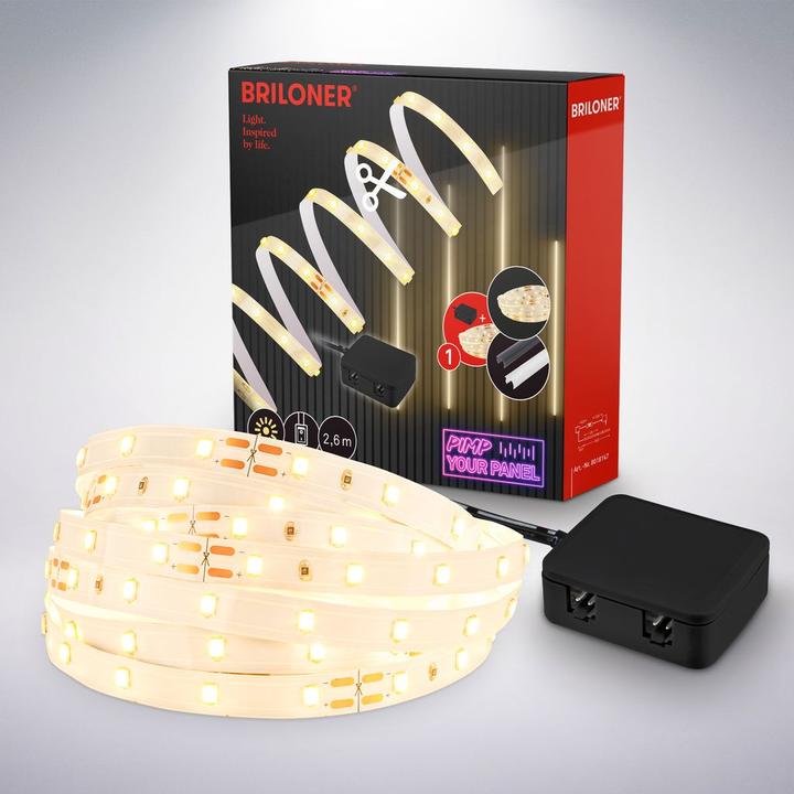 Actual product image Briloner Starter Set On/Off LED stripe 2.6m, 147xLED, 3000K (Warm white, 14 cm, Indoor)