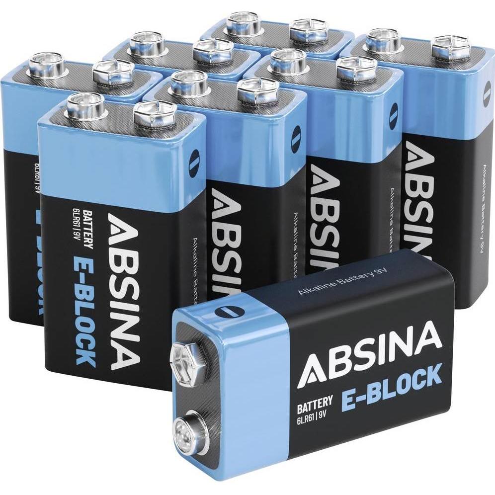 Absina 9 V Block-Batterie Alkali-Mangan 580 mAh 9 V 8 St. (8 pz., 9V Block, 580 mAh), Batterie + pile