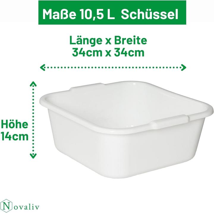 Produktbild Novaliv 2X Spülschüssel eckig 10,5L, 34x34 cm, Weiss, BPA-frei Spülmaschinenfest Ideal für Küche und