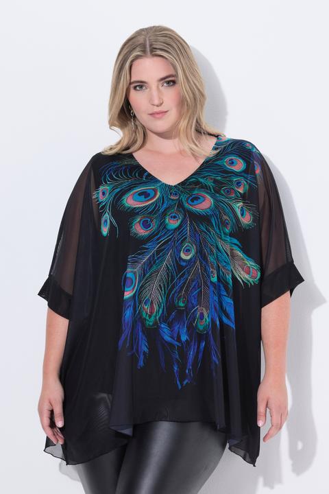 Produktbild Miamoda Mesh-Bluse, oversized, Pfauenfedern, blickdichtes Jerseytop (46, 48)
