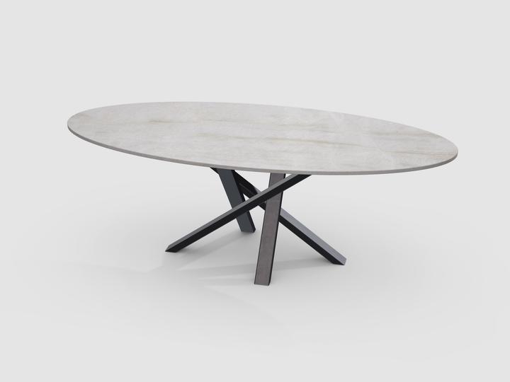 Actual product image Hans Eisenring Oval dining table Quarzite Champagne, deep black matt frame (210 x 90 x 72 cm)