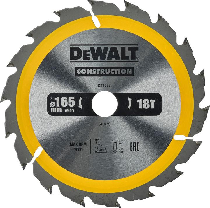 Productafbeelding DeWalt Hardmetalen cirkelzaagblad, Ø 165mm