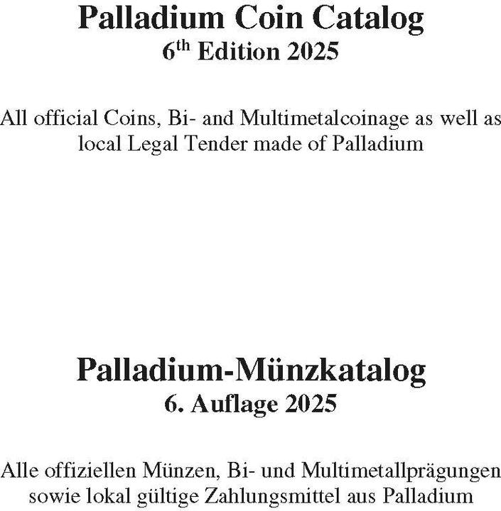 Valeurs nutritives et ingrédients Catalogue des pièces de palladium (Allemand, Anglais, René Frank, 2025)