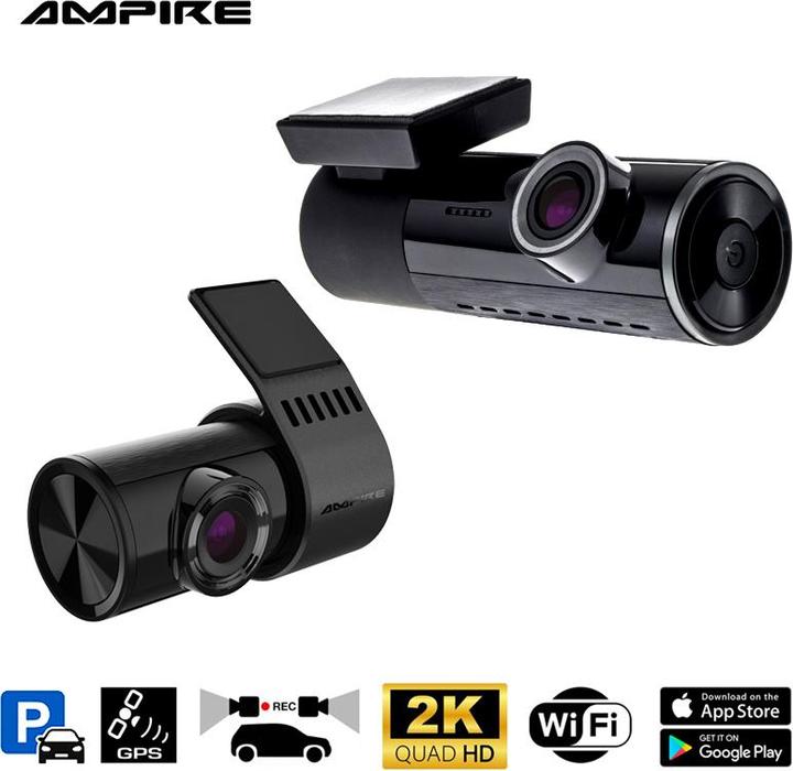 Immagine prodotto Ampire Dual-Dashcam, 2K Frontkamera und AHD Heckkamera, WiFi und GPS (Microfono incorporato, Ricevitore GPS, 2K)