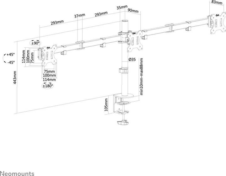 Produktbild Neomounts TIS 10"-27" 3TFT 4Gelenke schw. Max. 7 kg (Tisch, 27")