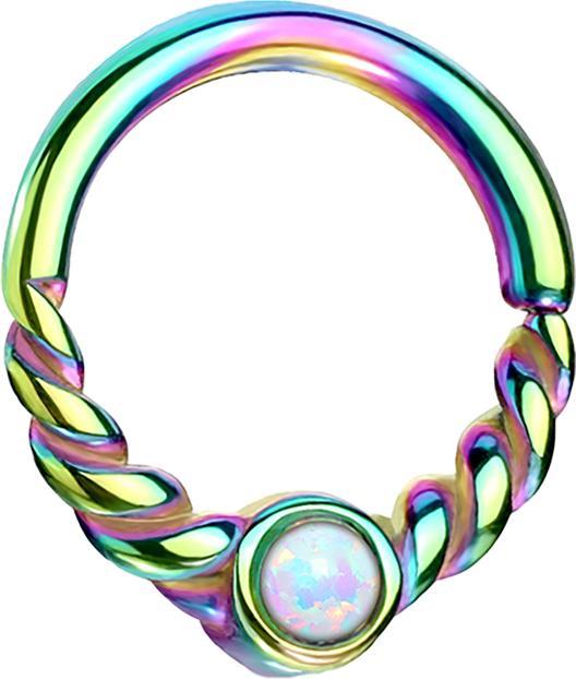 Produktbild Star Piercing Micro Piercing Ring farbig halb geflochten mit Opal weiss (Chirurgenstahl 316L, ohne Messing)