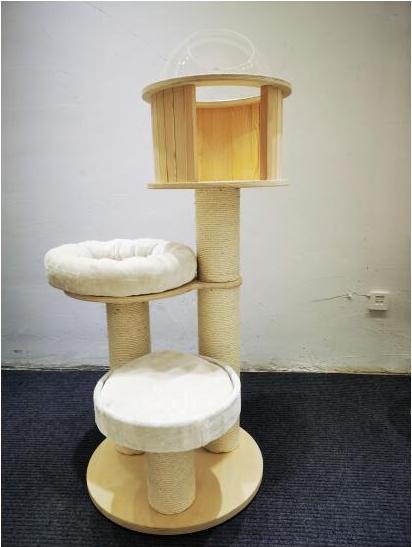 Produktbild PawHut Kratzbaum mit drei Ebenen (122 cm, Natur+Creme)