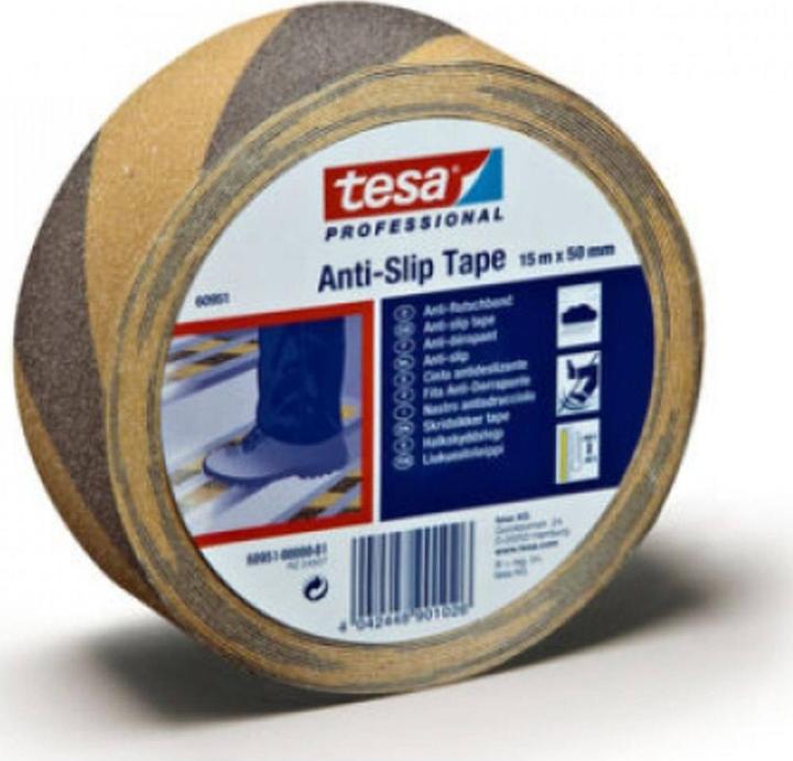 Actual product image tesa Anti-Rutsch Klebeband, 15 x 50mm, schwarzgelb (50 mm)