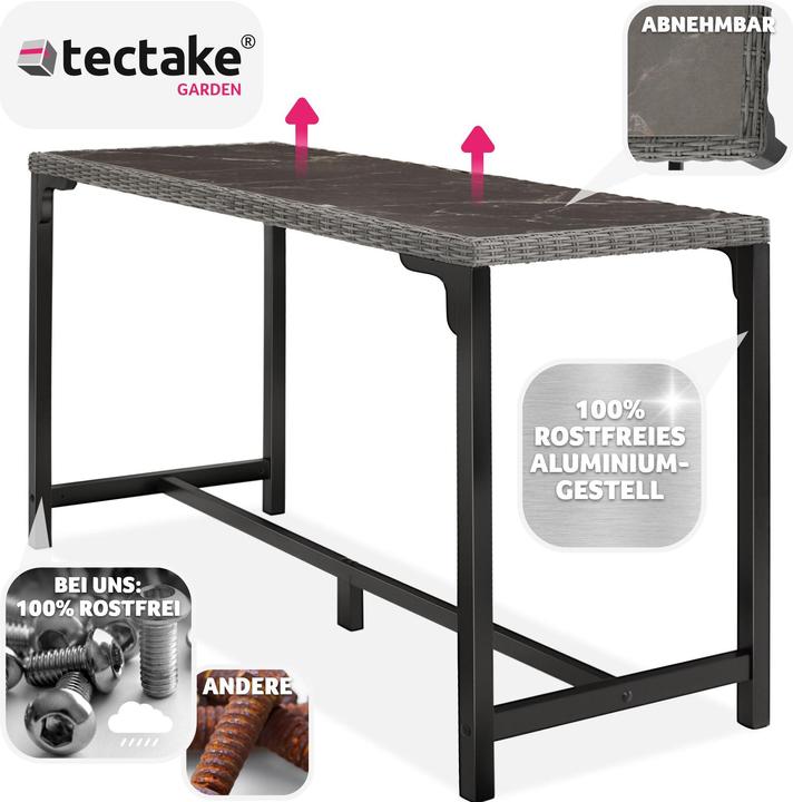 Produktbild tectake Rattan Bartisch Lovas 161x64,5x99,5cm (161 x 64.50 x 99.50 cm)