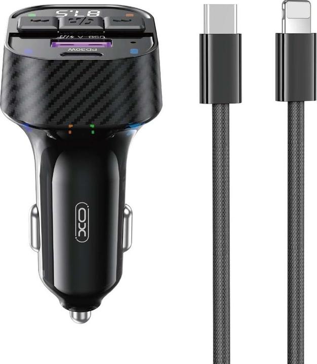 Produktbild xO Sender FM BCC17 Bluetooth MP3 Autoladegerät 30W schwarz + Kabel USB-C - Lightning