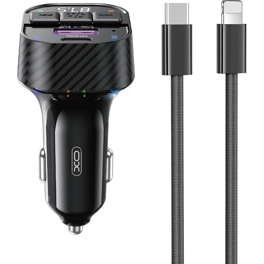 xO Sender FM BCC17 Bluetooth MP3 Autoladegerät 30W schwarz + Kabel USB-C - Lightning, Auto Adapter, Schwarz