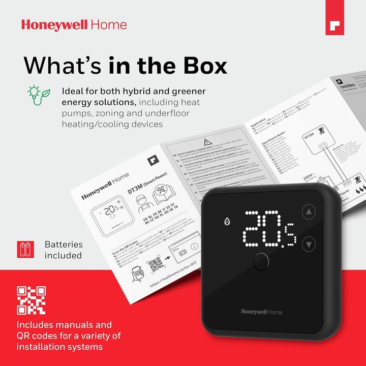 Actual product image Honeywell Home DT3 (kabellos) schwarz / Programmierbarer kabelloser Thermostat / 7-Tage-Programm