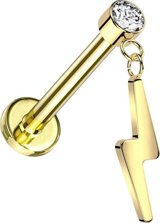 Image du produit Star Piercing Micro Threadless Labret doré cylindre doré cristal argent pendentif éclair doré (sans laiton, Titane)